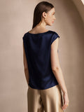 SilkSilky AU 19Momme Silk Sleeveless Cowl Neck Women's T Shirt DarkBlue 002