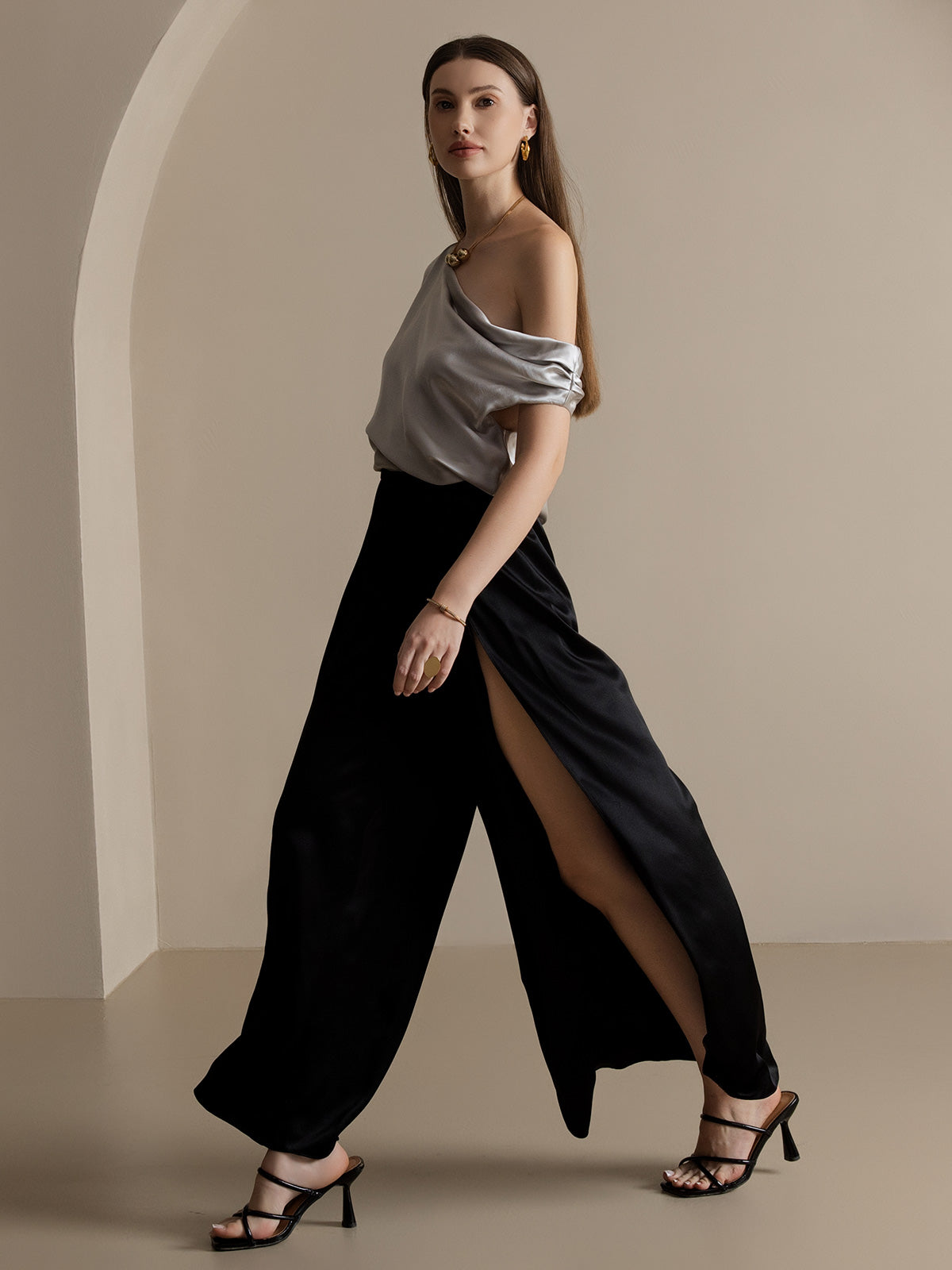 [Black] SilkSilky-AU 19Momme Silk Split Women's Pants 008