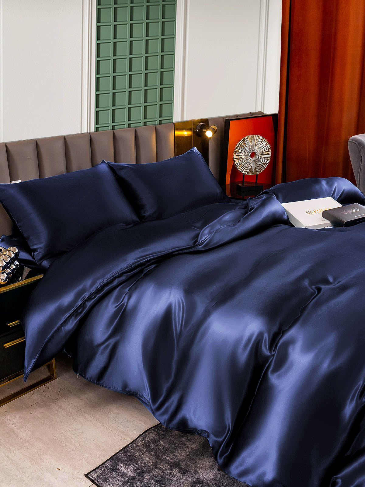 SilkSilky AU 25Momme Pure Silk Bedding Set DarkBlue 005