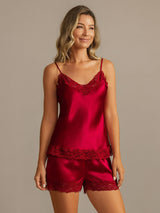 [Wine] SilkSilky-AU Spaghetti Strap V Neck Camisole Set 004