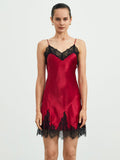 SilkSilky AU Pure Silk Sleeveless V Neck Nightgown DarkRed 001