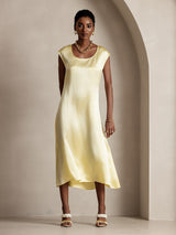 [Light Yellow] SilkSilky-AU Cap Sleeve Scoop Neck Dress 001