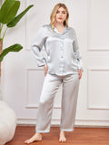 SilkSilky AU Pure Silk Long Sleeve Lapel Plus Size Pyjamas LightBlue 003