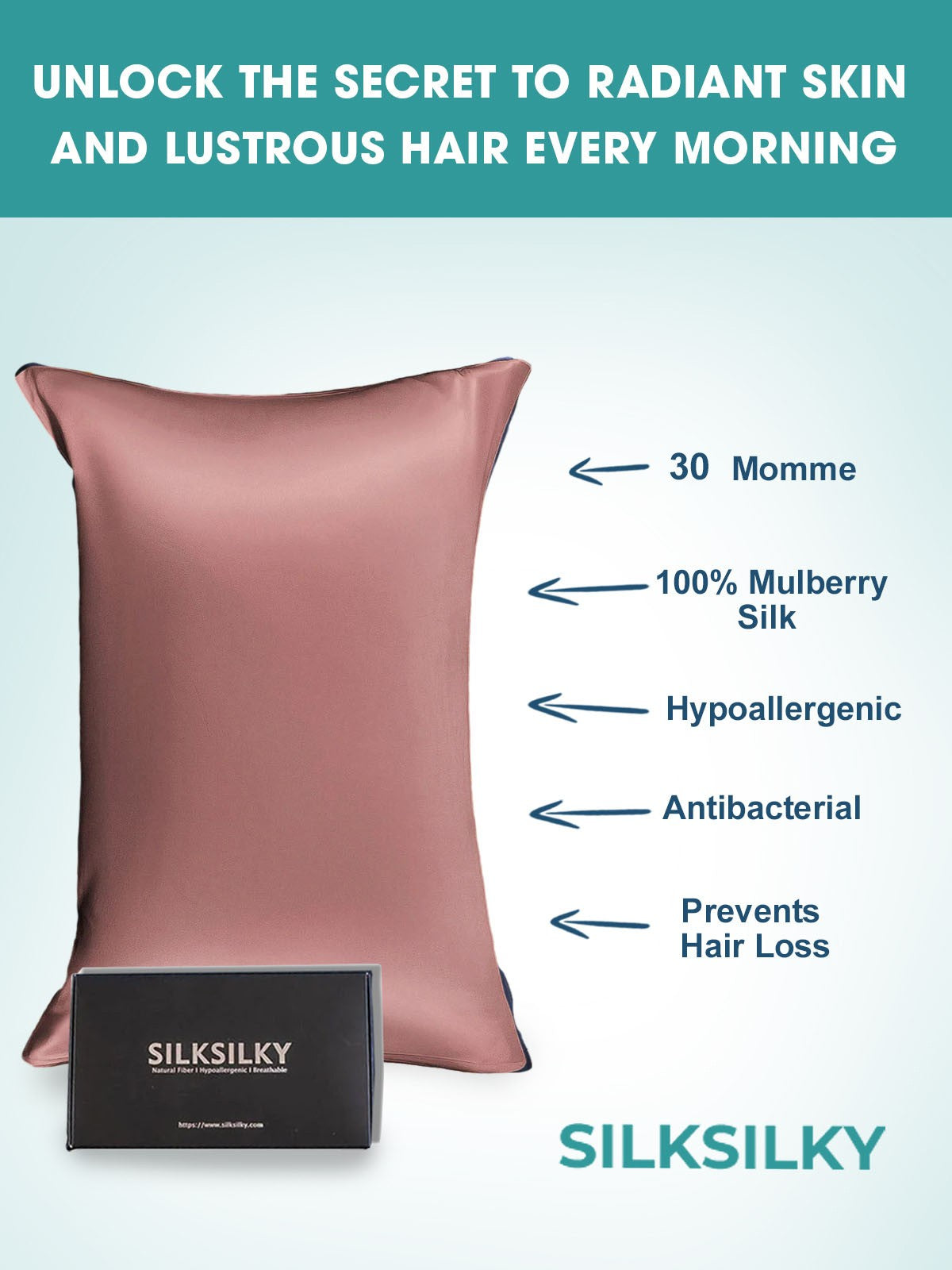 SilkSilky AU 30Momme Pure Silk Pillowcase PaleMauve 002