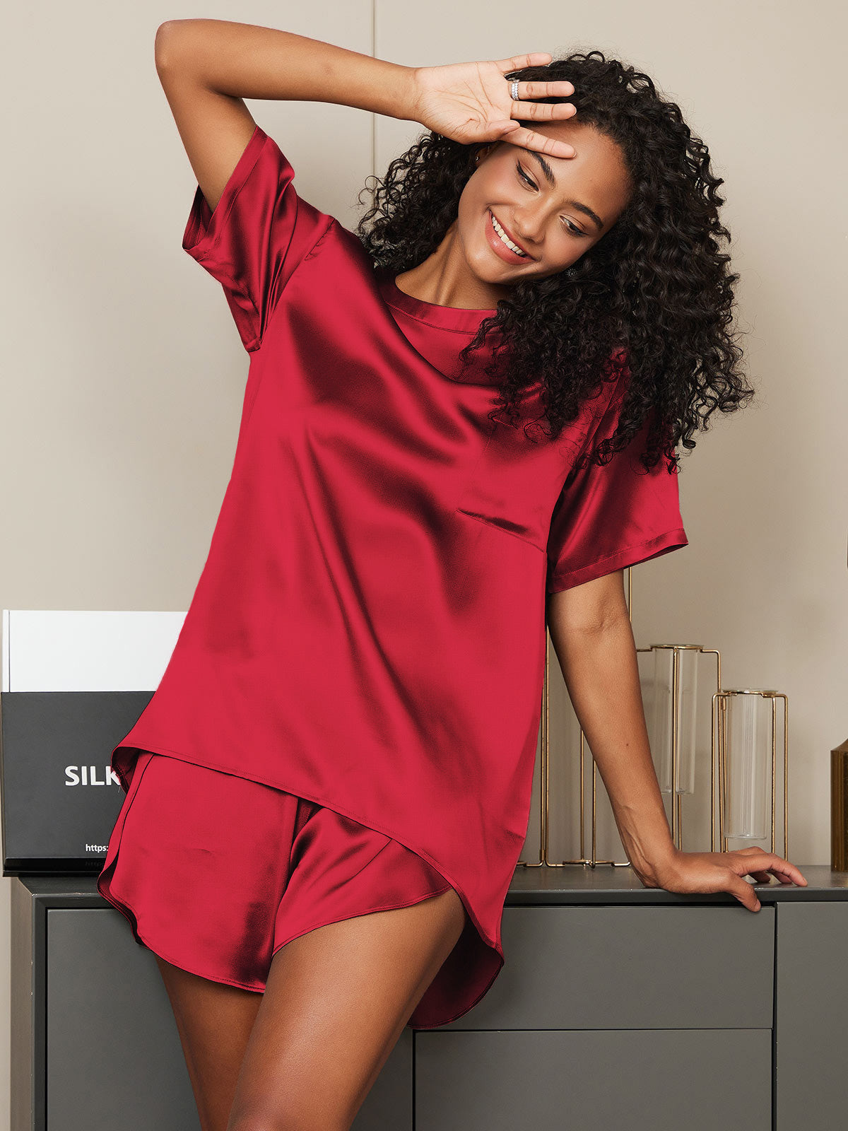 [Wine] SilkSilky-AU Pure Silk Round Neck Women's Pyjamas 001