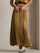 [Brown] SilkSilky-AU 19Momme Stretch Silk Charmeuse Skirt 003