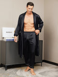 SilkSilky AU Pure Silk Long Sleeve Lapel Men's Dressing Gown Black 001