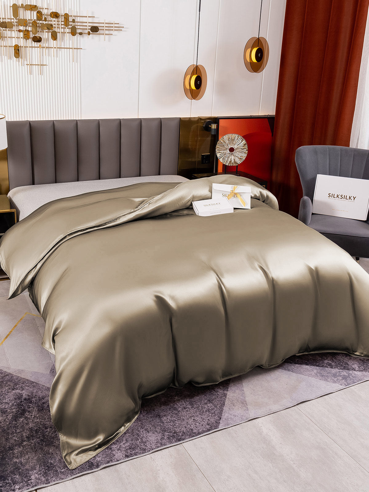 SilkSilky AU 19Momme Pure Silk Duvet Cover Khaki 001