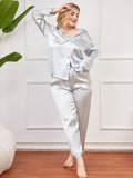 SilkSilky AU Pure Silk Long Sleeve Lapel Plus Size Pyjamas LightBlue 001