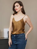 SilkSilky-AU Pure Silk Sleeveless V Neck Camisole Coffee 001