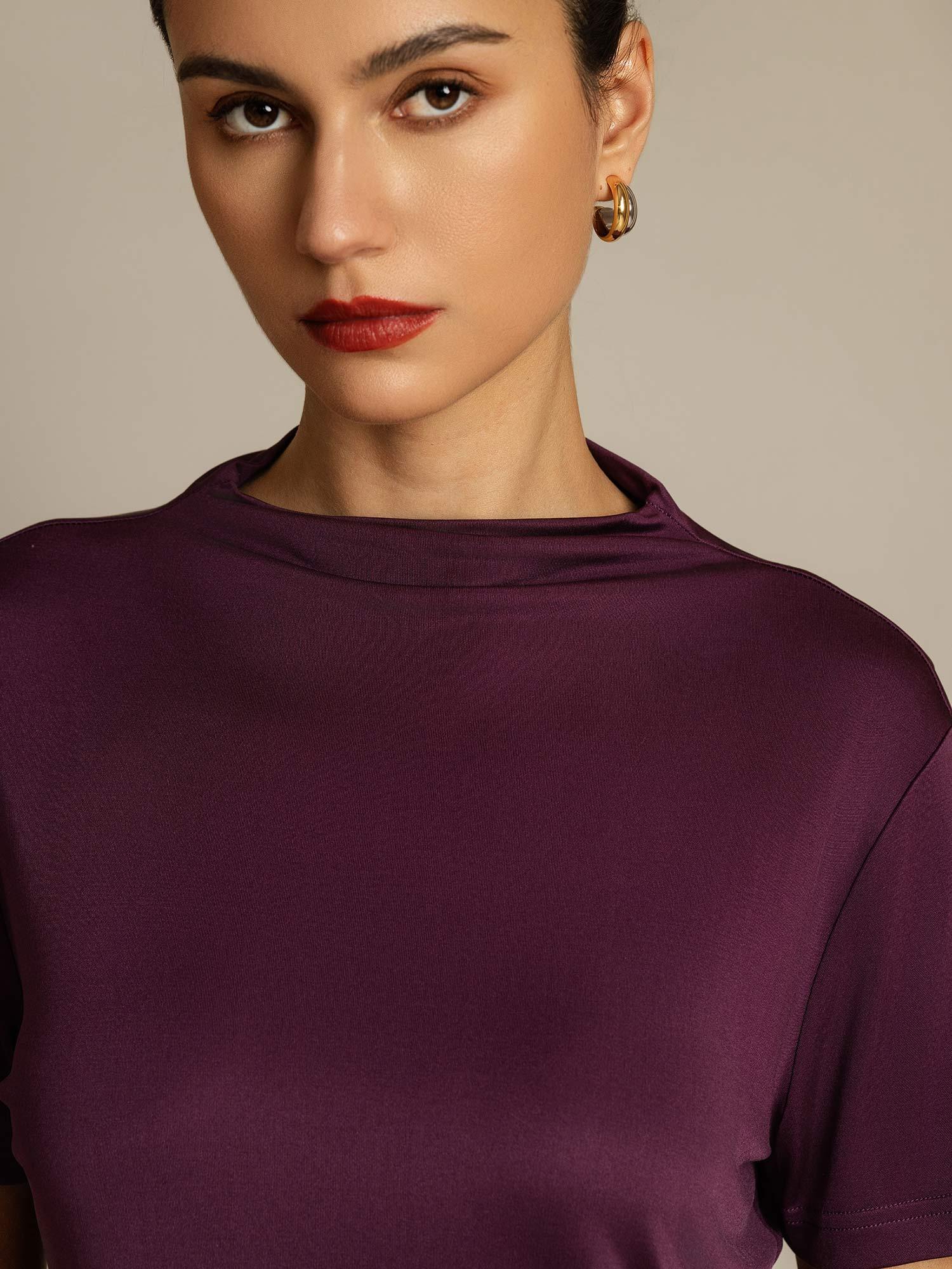 [Purple] SilkSilky-AU Pure Silk Collar Women's T-Shirt 004