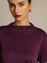 [Purple] SilkSilky-AU 100% Silk Jersey Short Sleeve Mock Neck Women's T-Shirt 004