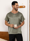 SilkSilky AU Pure Silk Short Sleeve V Neck Men's T Shirt GrayishGreen 006