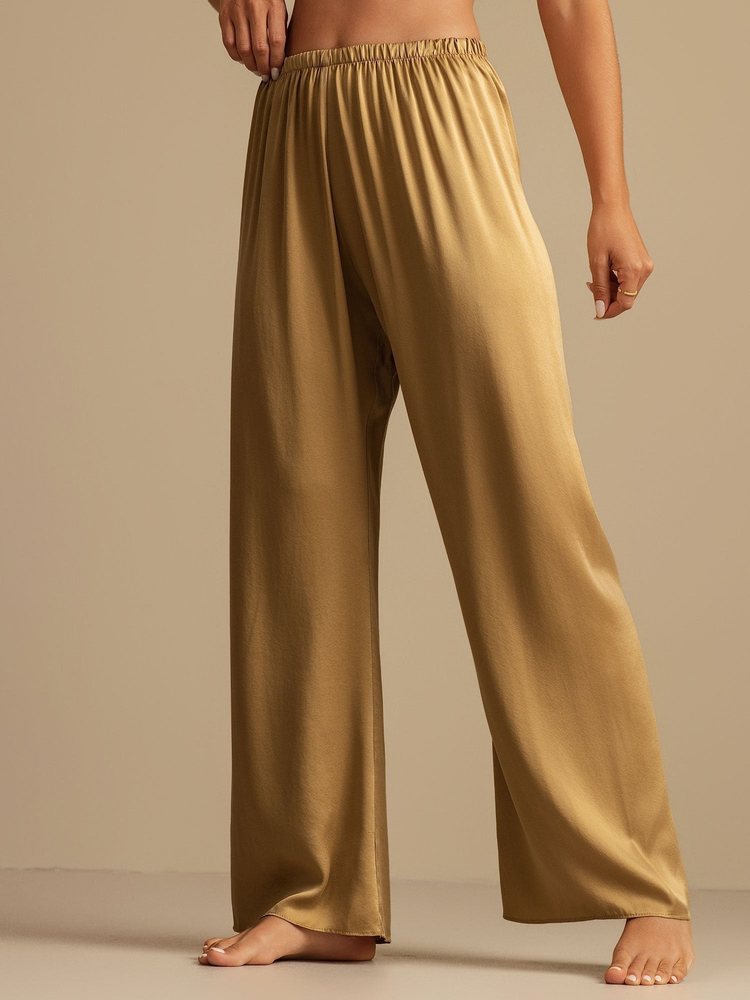 [Tan] SilkSilky-AU 19Momme Machine-Washable Silk Womens Sleep Bottoms 004