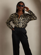 [Leopard] SilkSilky-AU Long Sleeve Lapel Collar Women's Shirt 006