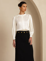 [White] SilkSilky-AU 19Momme Long Sleeve Round Neck Blouse 006