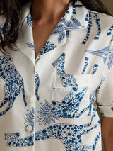 [White Giraffe] SilkSilky-AU Short Sleeve Notch Collar Women's Pyjamas 006