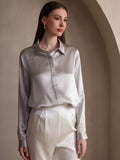 SilkSilky AU 19Momme Silk Long Sleeve Collar Women's Shirt LightGray 003