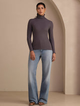 [Dark Gray] SilkSilky-AU Long Sleeve Turtle Neck Women's T-Shirt 006