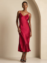 [Wine] SilkSilky-AU Sleeveless V Neck Dress 003