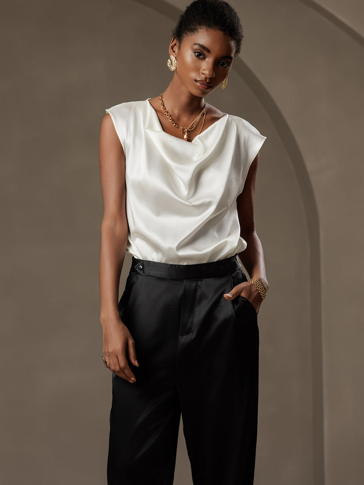 [Black] SilkSilky-AU 19Momme Silk Womens Pants 005