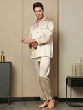 SilkSilky-AU Pure Silk Long Sleeve Lapel Men's Pyjamas Tan 002