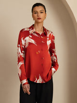 [Wine] SilkSilky-AU 19Momme Long Sleeve Lapel Collar Women's Shirt 003