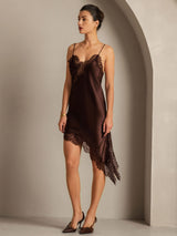 [Brown] SilkSilky-AU Pure Silk Asymmetric Dress 008