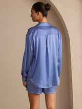 [Blue Pinstripe] SilkSilky-AU Long Sleeve Lapel Collar Women's Outfit Sets 002