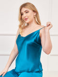 SilkSilky-AU Pure Silk Deep V Neck Plus Size Camisole Top Teal 005