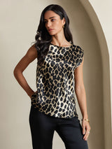 [Leopard] SilkSilky-AU 19Momme Silk Round Neck Women's T-Shirt 005