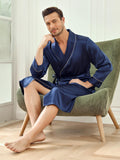 SilkSilky AU Pure Silk Long Sleeve Lapel Men's Dressing Gown DarkBlue 001