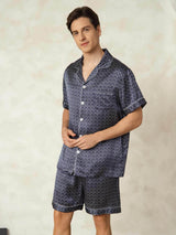 [Navy Ginkgo] SilkSilky-AU Short Sleeve Notch Collar Men's Pyjamas 003