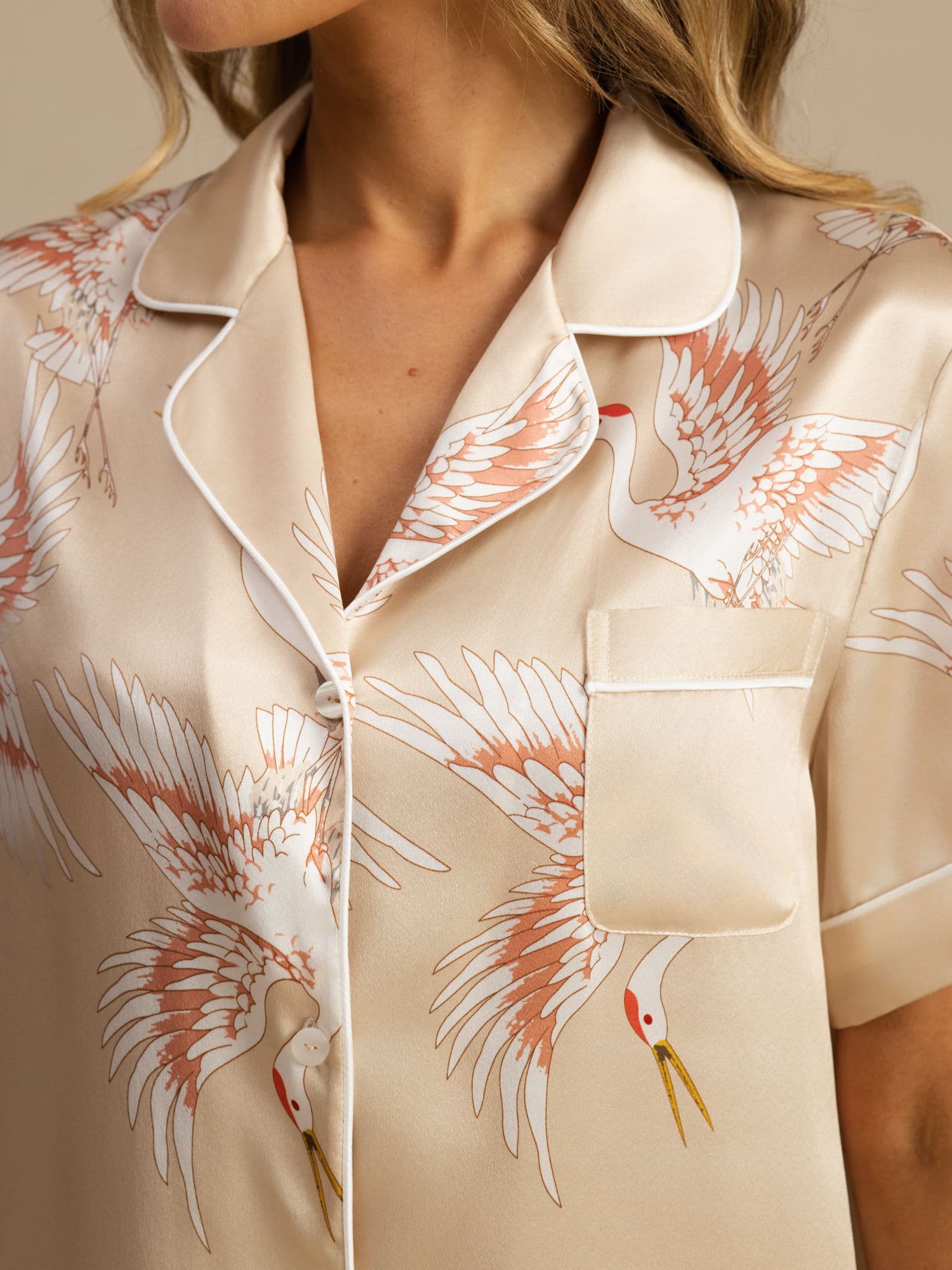 [Champagne] SilkSilky-AU 19Momme Short Sleeve Notch Collar Women's Pyjamas 005