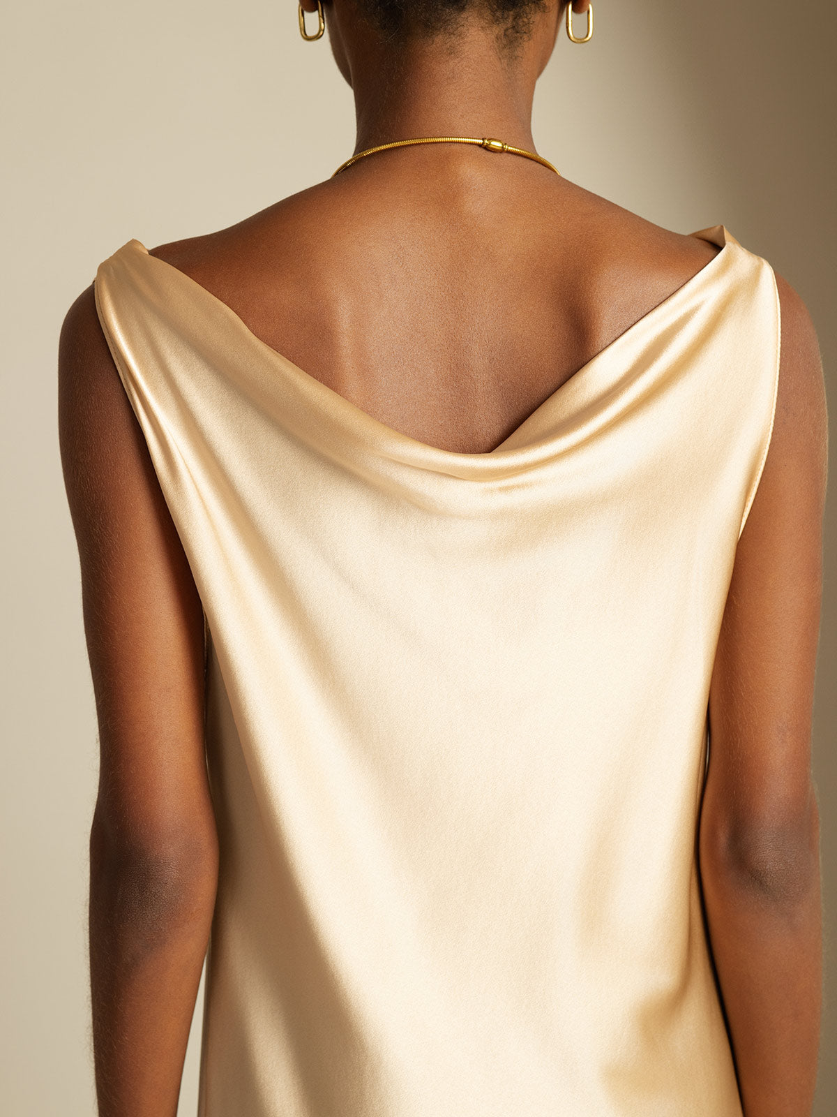 [Champagne] SilkSilky-AU 19Momme Silk Cowl Neck Dress 004