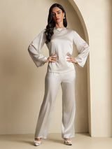 [Light Gray] SilkSilky-AU Long Sleeve Boat Neck Blouse 008