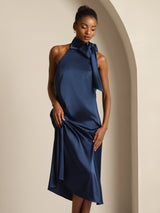 [Dark Blue] SilkSilky-AU Sleeveless Tie Neck Dress 007