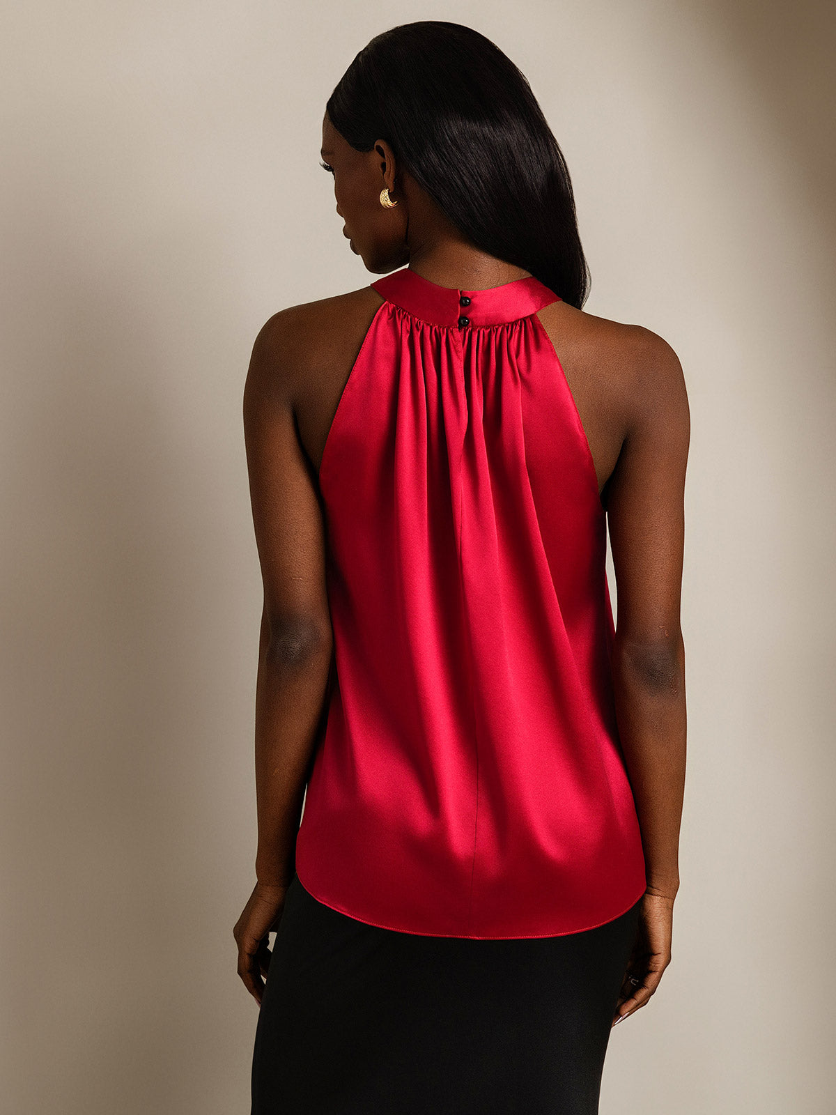 [Wine] SilkSilky-AU 19Momme Silk Sleeveless Halter Neck Women's T-Shirt 002