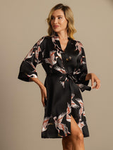 [Black] SilkSilky-AU 3/4 Sleeve Women's Dressing Gown 008