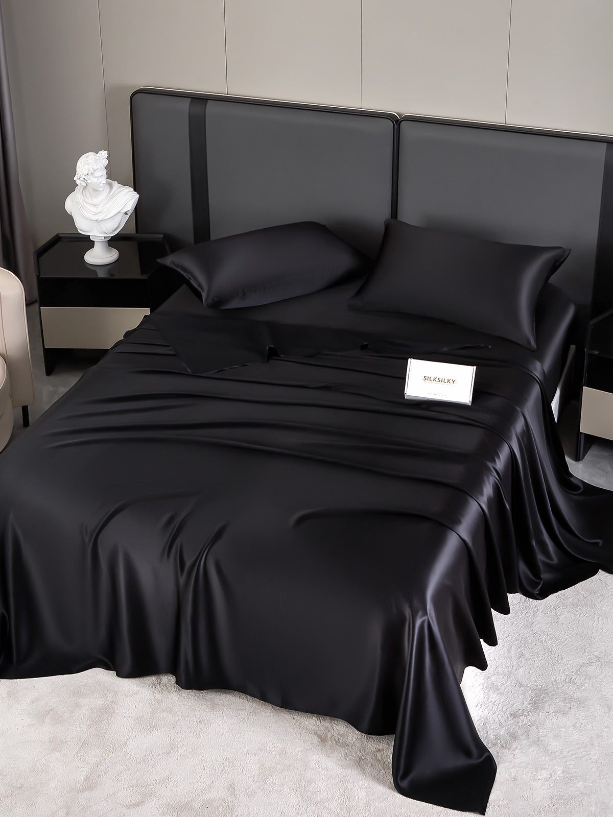 SilkSilky AU 19Momme Pure Silk Bedding Set Black 002