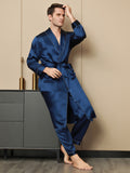 SilkSilky AU Pure Silk Long Sleeve Lapel Men's Dressing Gown DarkBlue 005