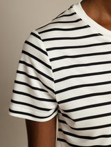 [White Stripe] SilkSilky-AU Short Sleeve Crew Neck Women's T-Shirt 004