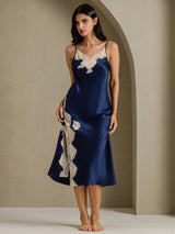 [Dark Blue] SilkSilky-AU Sleeveless V Neck Nightgown 001