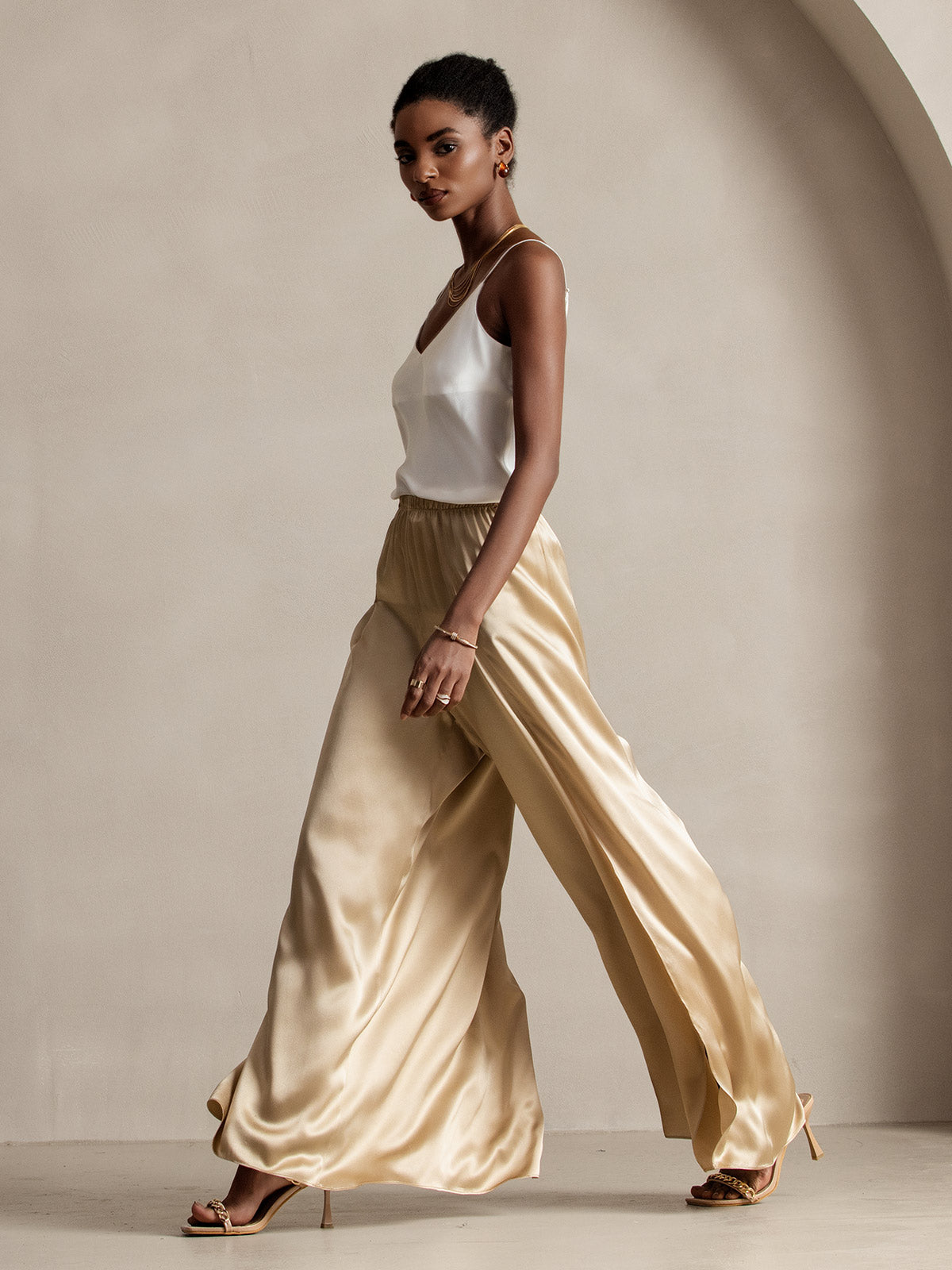 [Champagne] SilkSilky-AU 19Momme Silk Split Women's Pants 007