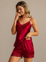 [Wine] SilkSilky-AU Spaghetti Strap V Neck Camisole Set 003