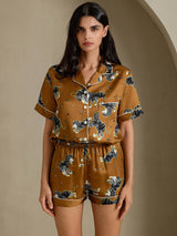 [Brown Lion] SilkSilky-AU Short Sleeve Notch Collar Women's Pyjamas 004