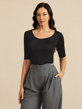 [Black] SilkSilky-AU Half Sleeve Women's T-Shirt 005