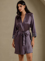 [Purple Gray] SilkSilky-AU 3/4 Sleeve Women's Dressing Gown 003