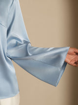 [Grayish Blue] SilkSilky-AU Long Sleeve Boat Neck Blouse 005