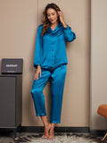 SilkSilky-AU Pure Silk Long Sleeve Lapel Women's Pyjamas Teal 003